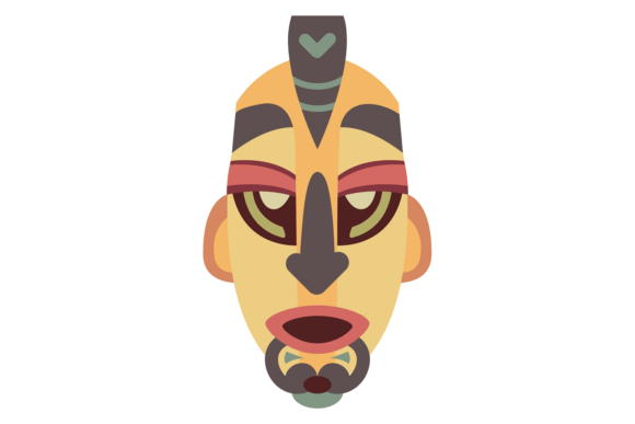 African Mask in Decorative Souvenir Styl: Graphics and Illustrations for Branding