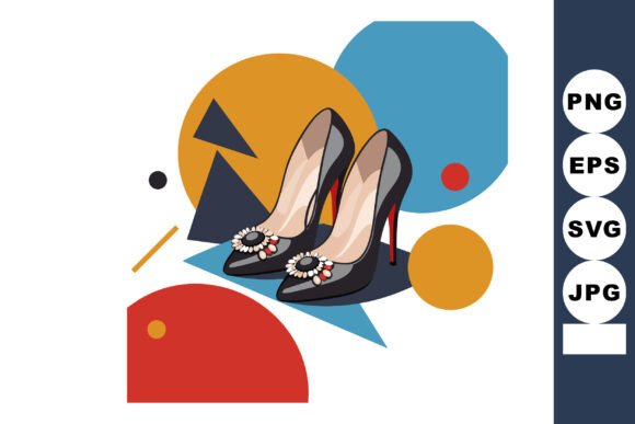 Black High Heel Shoes with Decorative Je Graphics