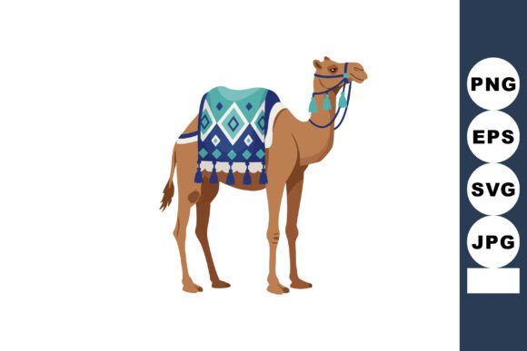 Camel with Blue Decorative Saddle Blanke
