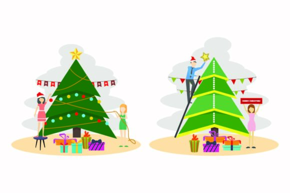 Christmas Party Decorative Tree Set Graphics