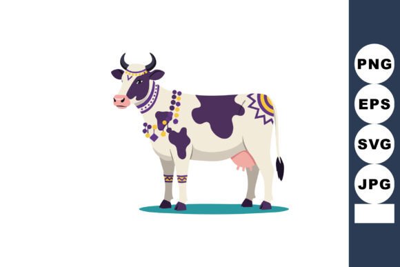 Cow with Decorative Purple and Yellow Pa: Graphics for Local Business