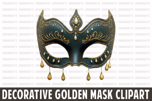 Decorative Golden Mask Clipart PNG