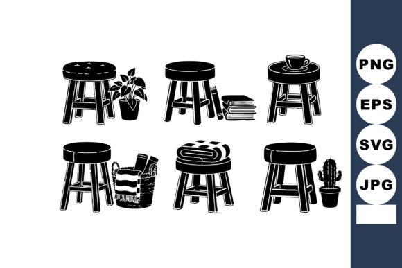 Rustic Wooden Stools with Decorative Pla