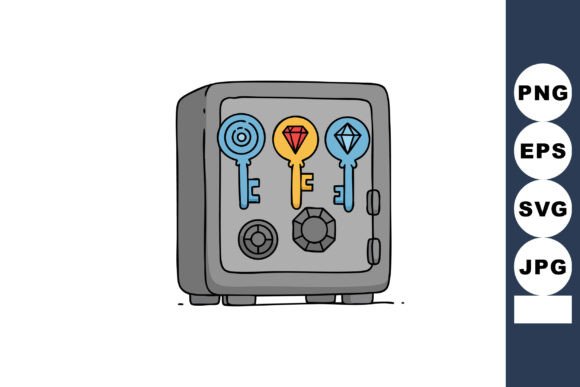 Safe with Colorful Decorative Keys Illus Graphics